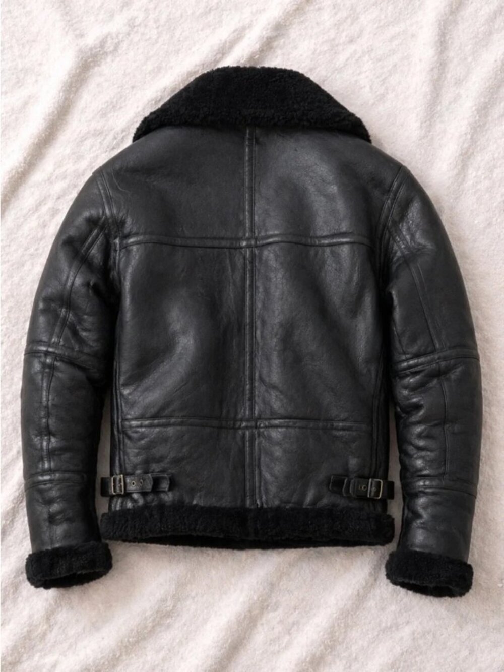 Marco Enzolani Trentino B3 Black Real Shearling Bomber Jacket Sheepskin Leather - Picture 3 of 3